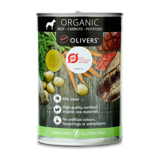 Olivers Økologisk vådfoder til hund 400 gram – Oksekød, gulerødder og kartofler