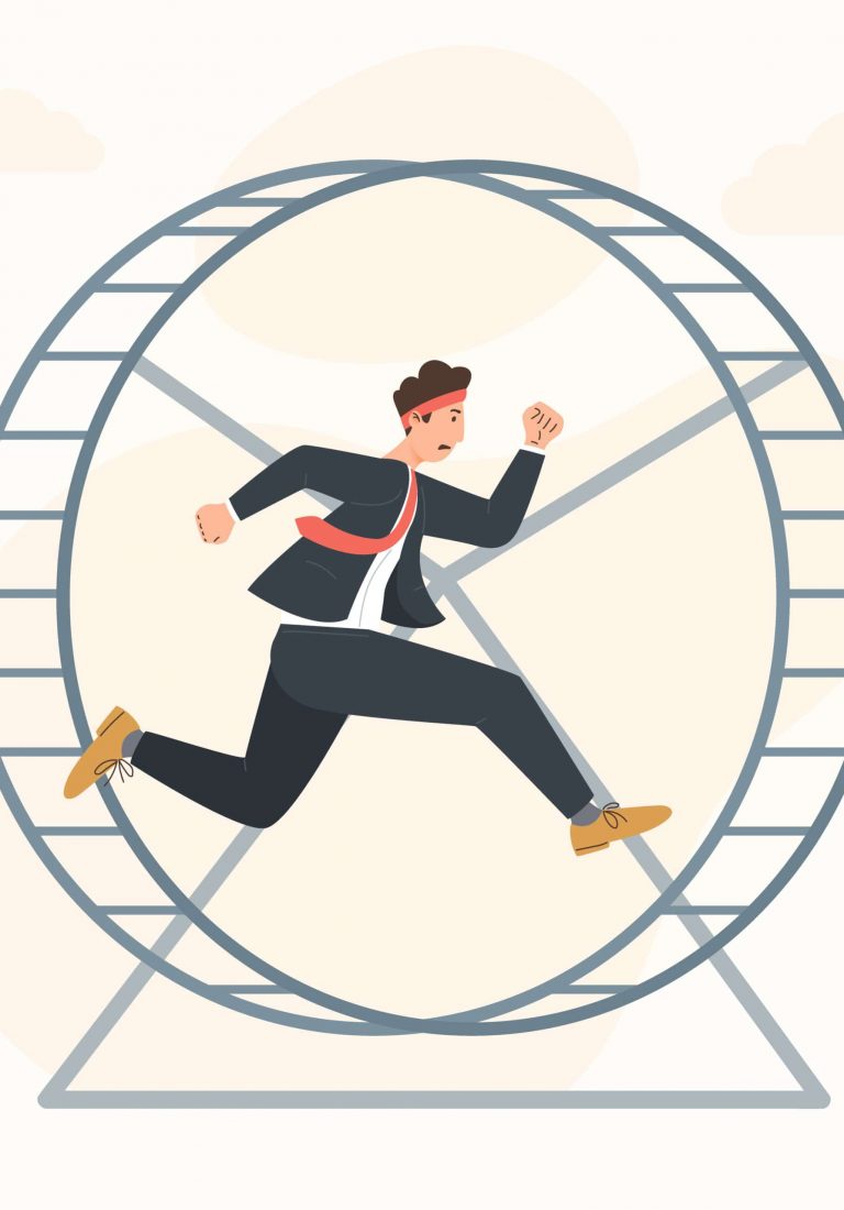 Career stagnation concept businessman running in hamster wheel